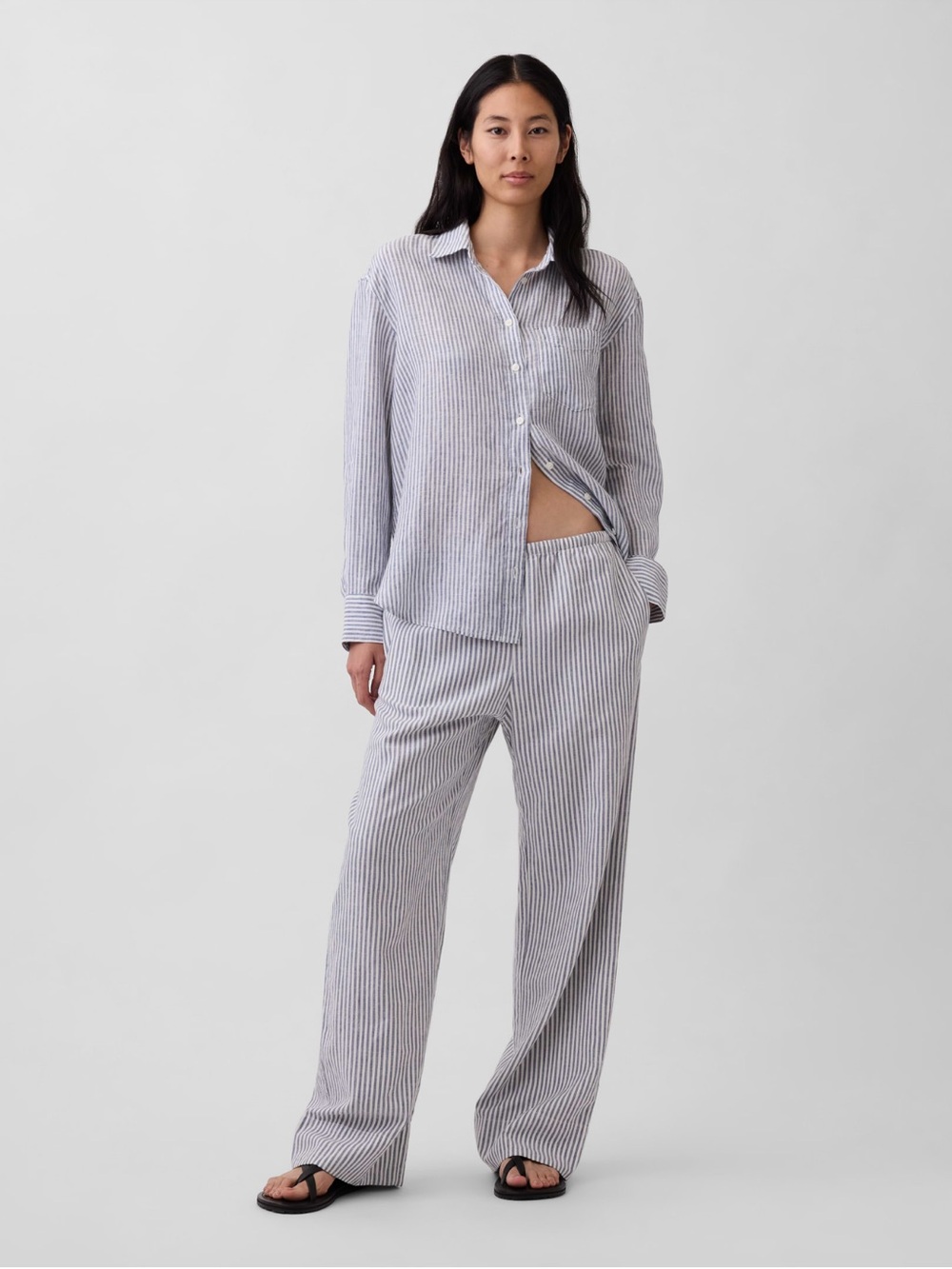 GAP Striped Wide-Leg Pants - Light Blue & White